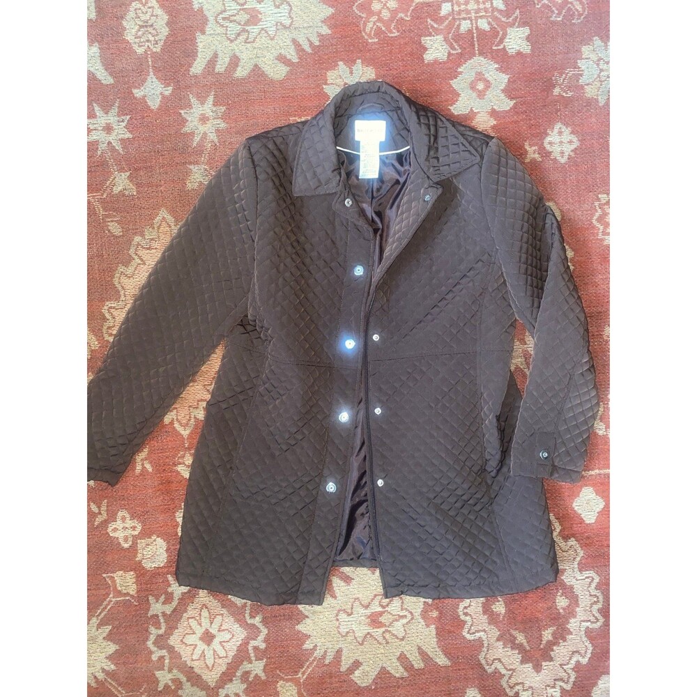 White Stag Womens Quilted Snap Button Front Missy Jacket Coat Brown Large
